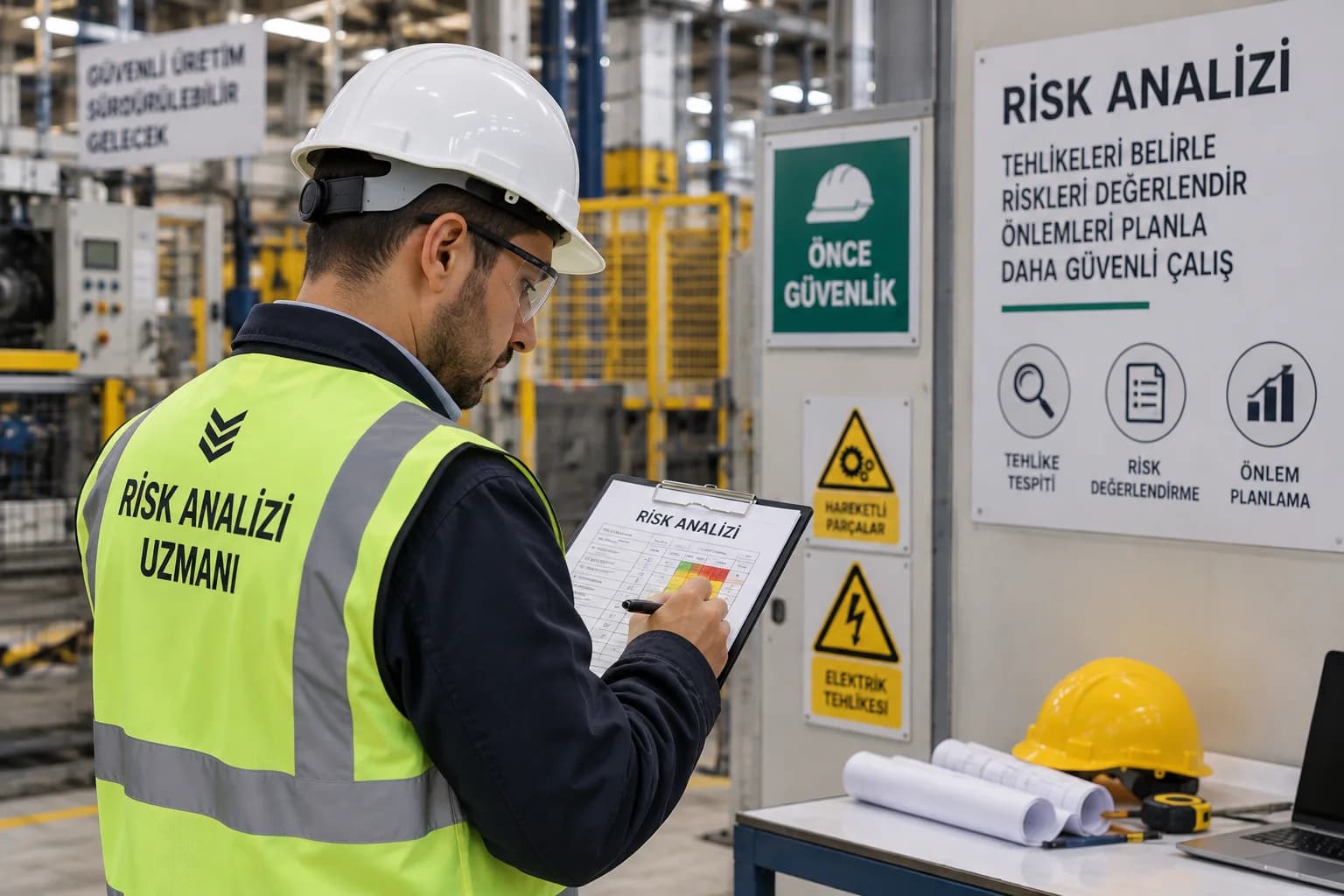 Fabrikada risk analizi ve tehlike değerlendirmesi yapan uzman