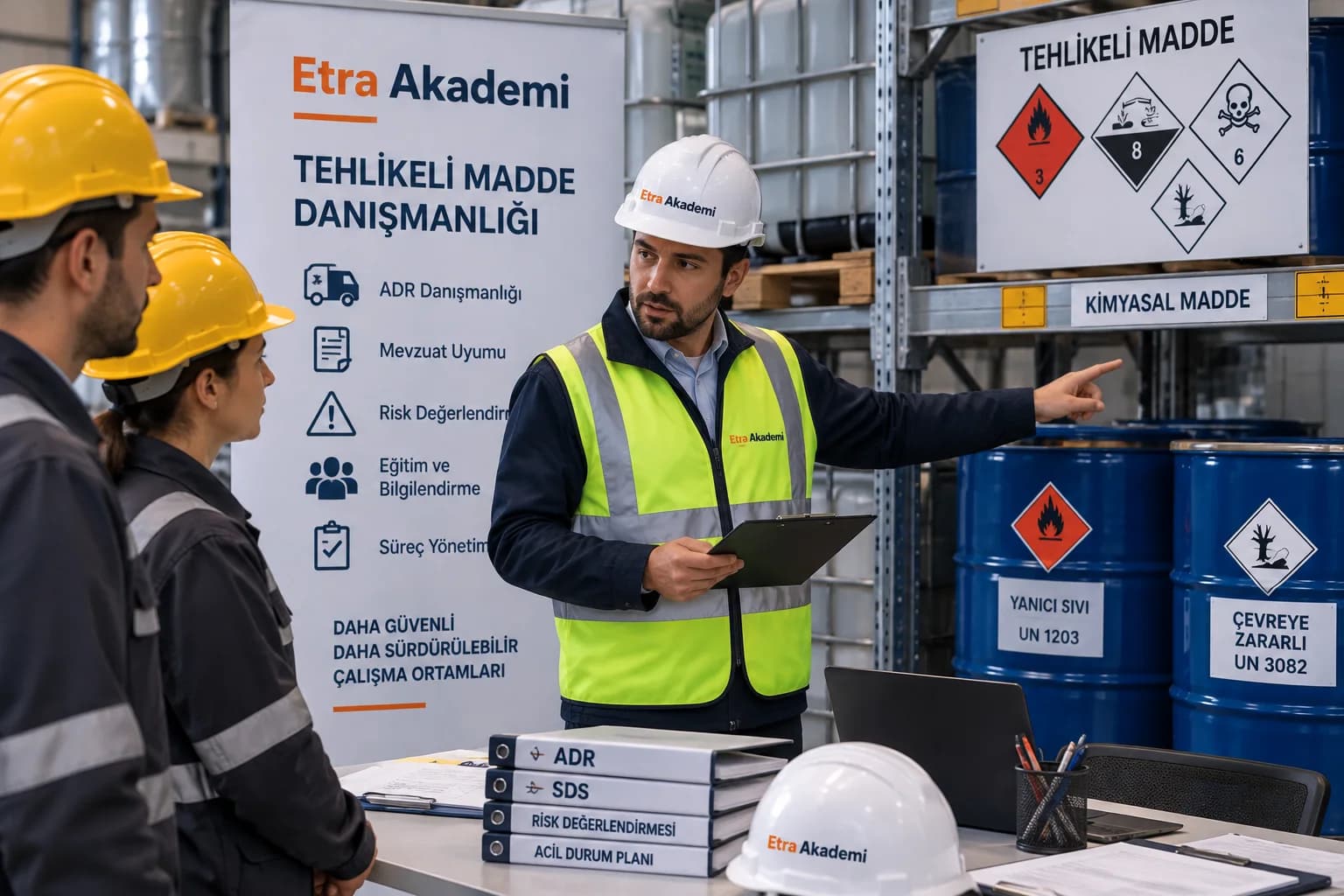 Fabrikada tehlikeli madde süreçlerini inceleyen danışman
